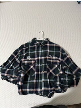Plaid Button-Up Flannel Shirt - Dark Green
